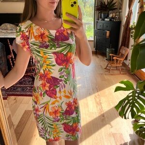 Tommy Hilfiger Tropical Print Zipper Back Dress